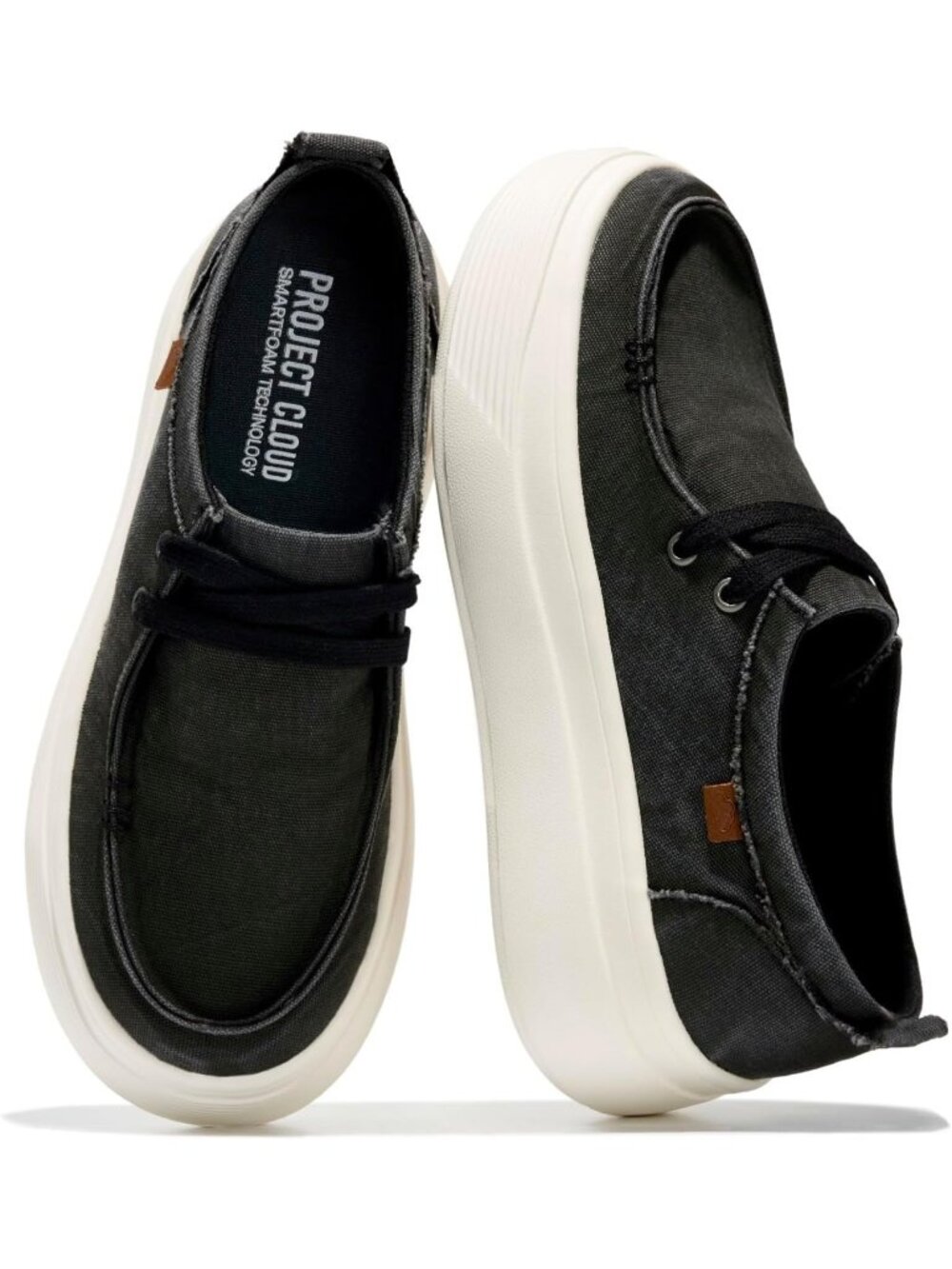 Womens Black Canvas Project Cloud Canvas Loafers Boat Shoes Fashion Sneakers